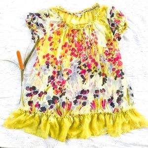 Yellow w/ floral print maternity tunic | size L